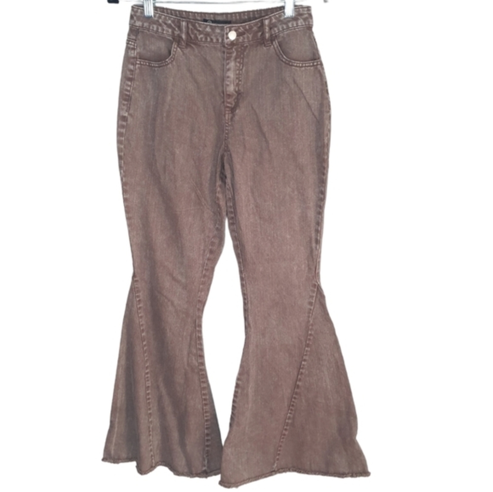 VERSONA Flare Boho Western Jean Pants Chocolate Brown Womens Size 4 Casual Chic
